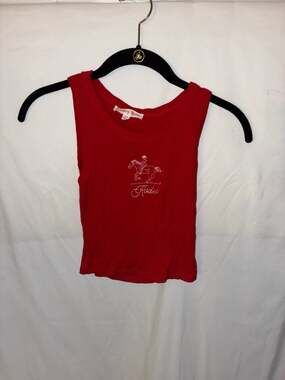 Bailey Rose Red Ribbed Rodeo Cowgirl Graphic Crop Tank Top